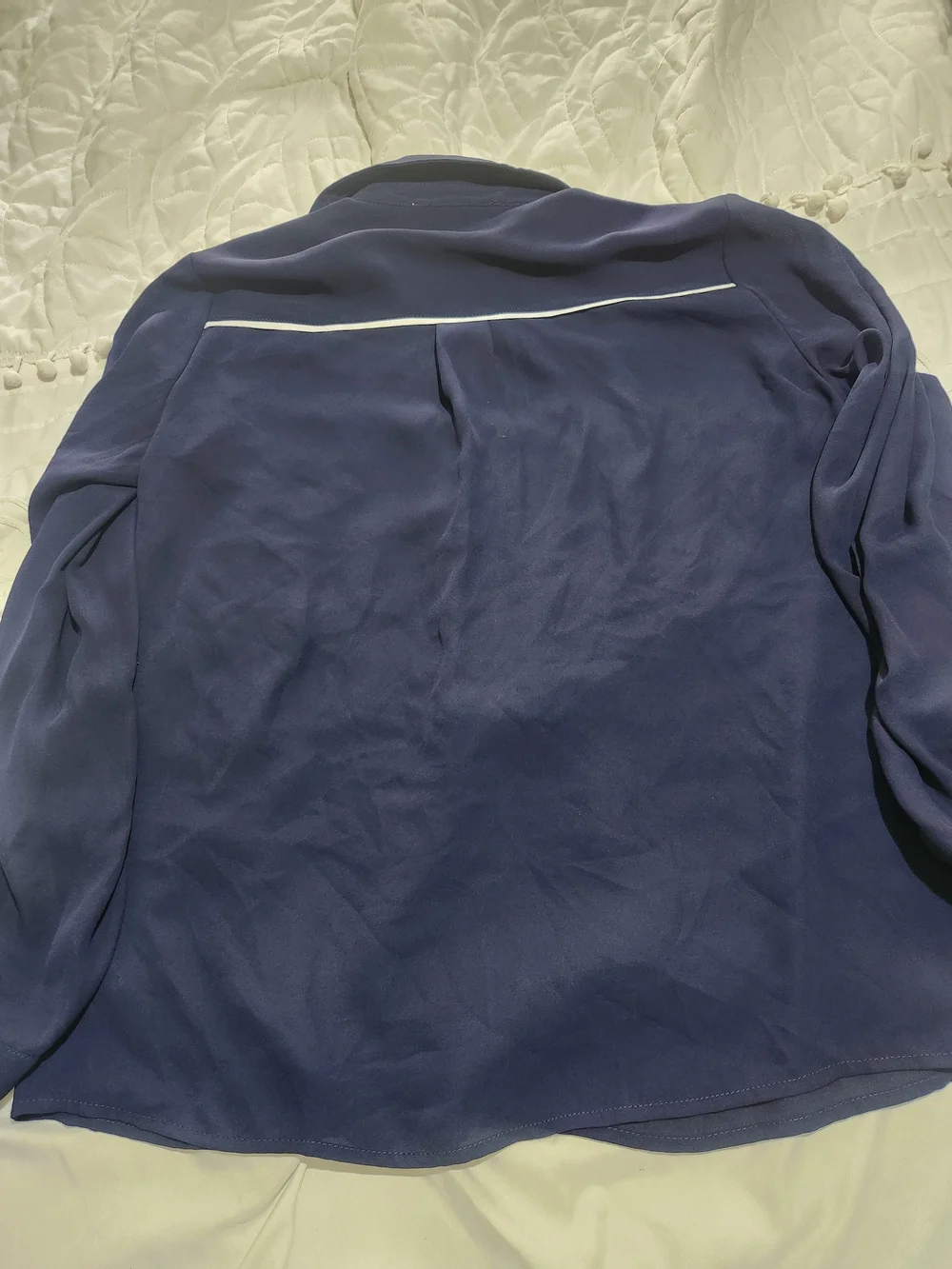 Michael Kors Navy Popover Blouse with White Trim and Gold Zip